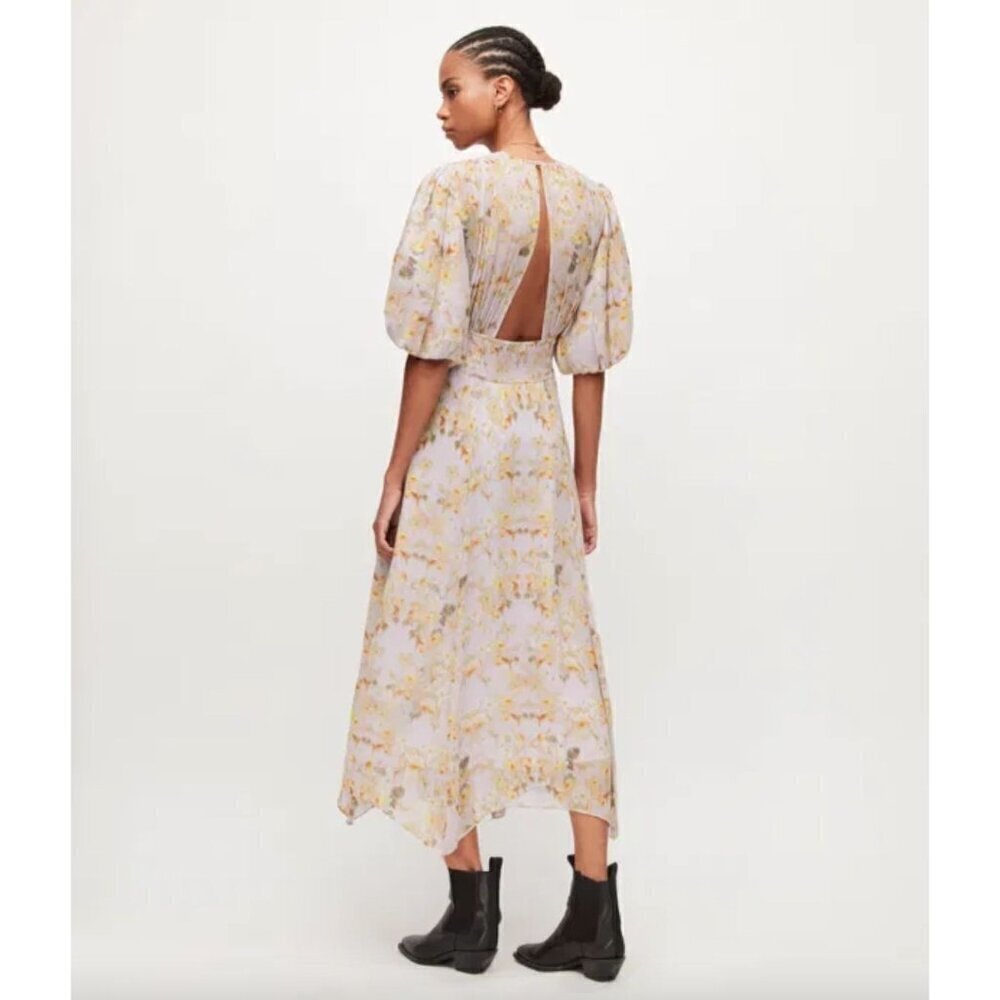 AllSaints Aspen Momo Floral Midi Dress Purple Womens SIze 10 - Picture 5 of 13